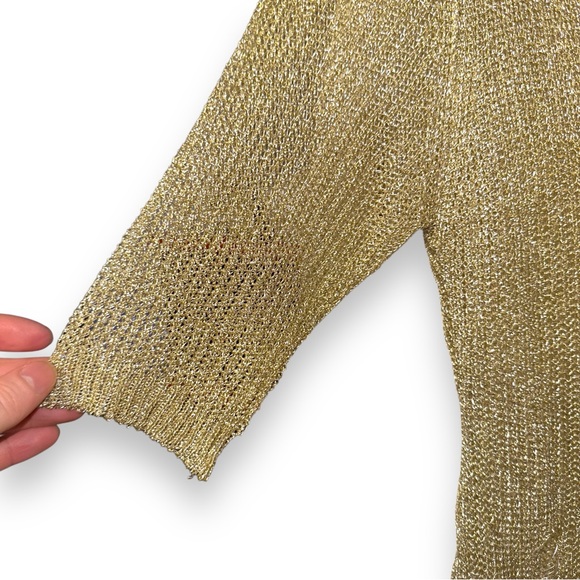 Gold Metallic Knit Top with 3/4 Sleeves - Shimmer & Shine Size Small - Picture 8 of 13